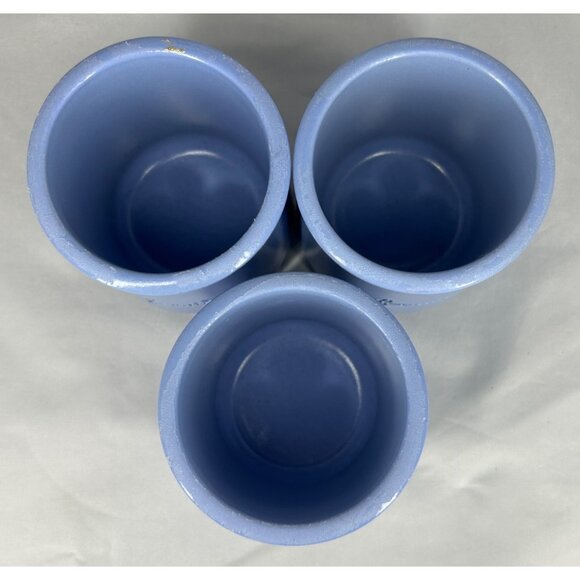 Set Of 3 La Fermière Cermer Terra Cotta Blue Ceramic Pots For Decor Or Storage - Picture 2 of 2